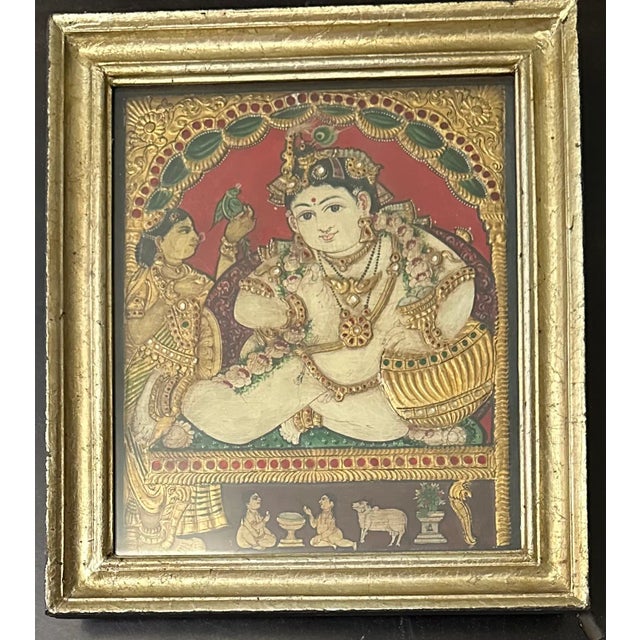 TANJORE PAINTING BALAKRISHNA TAMIL NADU SOUTH INDIA LATE 19TH C gouache and gold on gesso relief with glass applique...