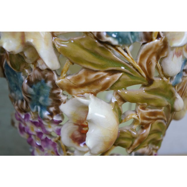 Antique Art Nouveau Hungarian Zsolnay Tádé Sikorski Openwork Floral Mallow Vases For Sale - Image 14 of 18
