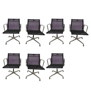 Vintage Netweave Chairs in Aluminium by Charles and Ray Eames for Vitra, 1990s, Set of 7 For Sale