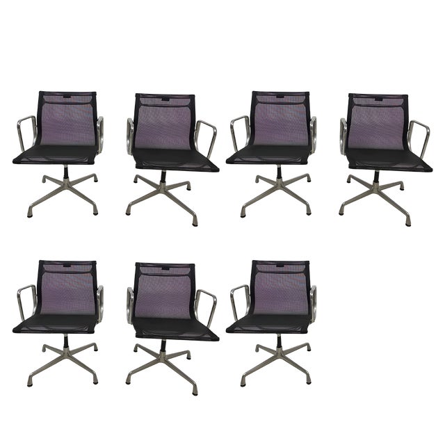 Vintage Netweave Chairs in Aluminium by Charles and Ray Eames for Vitra, 1990s, Set of 7 For Sale