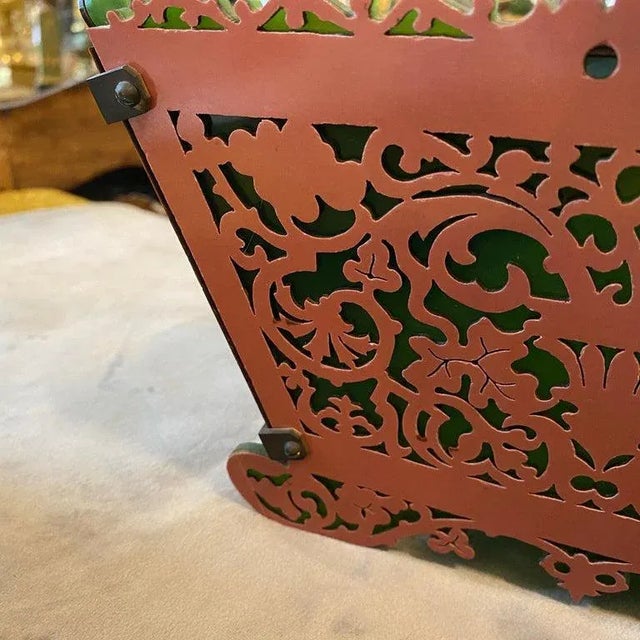 1960s Green and Pink Plexiglass and Brass Italian Basket For Sale - Image 9 of 13