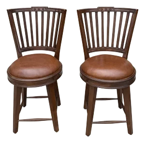 Pair of Charles Pollock for William Switzer Gustavian Style Low Swivel Bar Stools