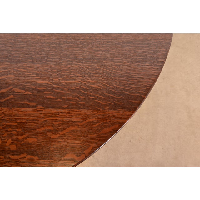 Wood Stickley Brothers Antique Mission Oak Arts & Crafts Round Dining Table, Newly Refinished For Sale - Image 7 of 10