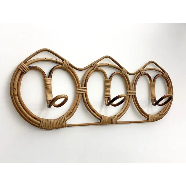 Mid-Century Modern Mid-Century Italian Rattan & Bamboo Coat Hook, 1960s For Sale - Image 3 of 12