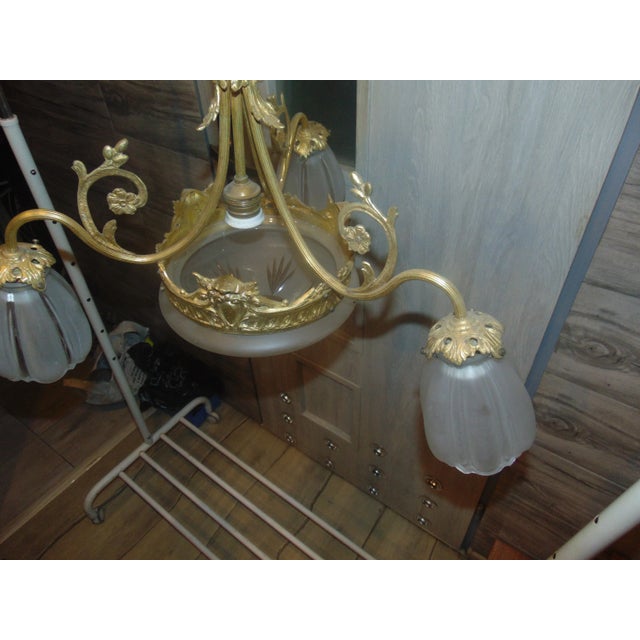 Art Nouveau Brass Chandelier For Sale - Image 4 of 11