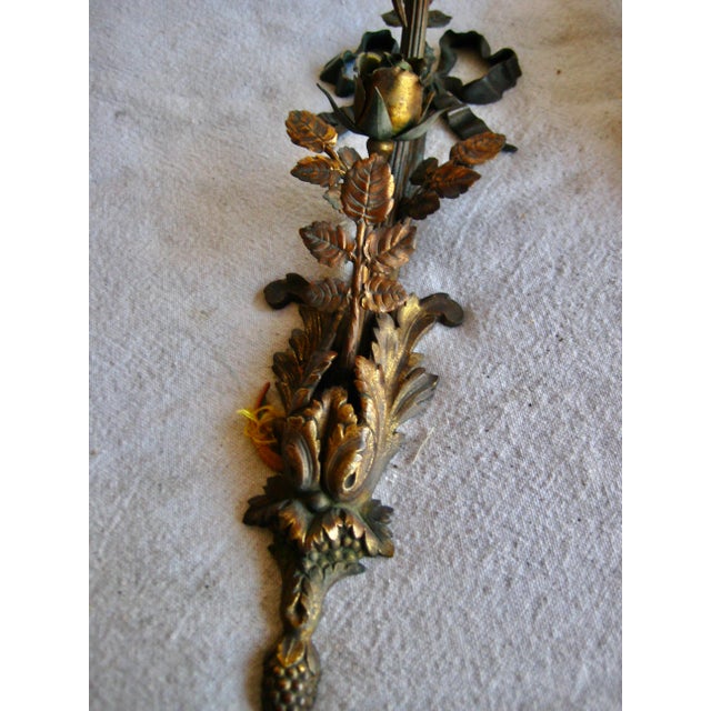 Metal Early 20th Century French Art Nouveau Floral Pair Sconces - a Pair For Sale - Image 7 of 10