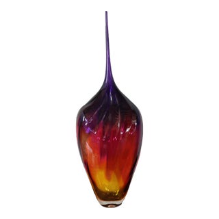 Amber & Purple Tear Drop Art Glass Vase For Sale