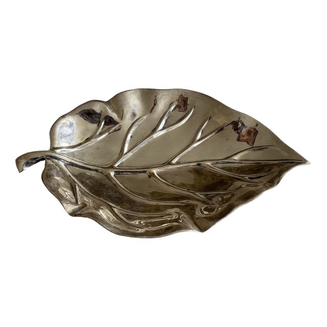 Large Silver-Plated Leaf-Shaped Bowl from Valenti, 1972 For Sale