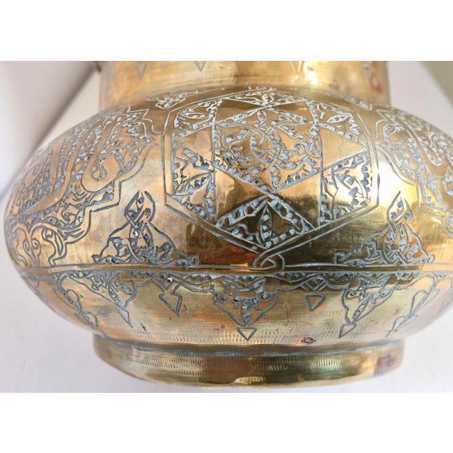 Islamic Middle Eastern Hand-Etched Islamic Brass Vase With Calligraphy Writing For Sale - Image 3 of 12