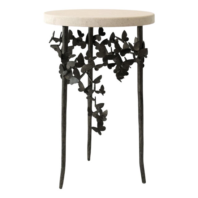 Warm Black Butterfly Accent Table Travertine For Sale