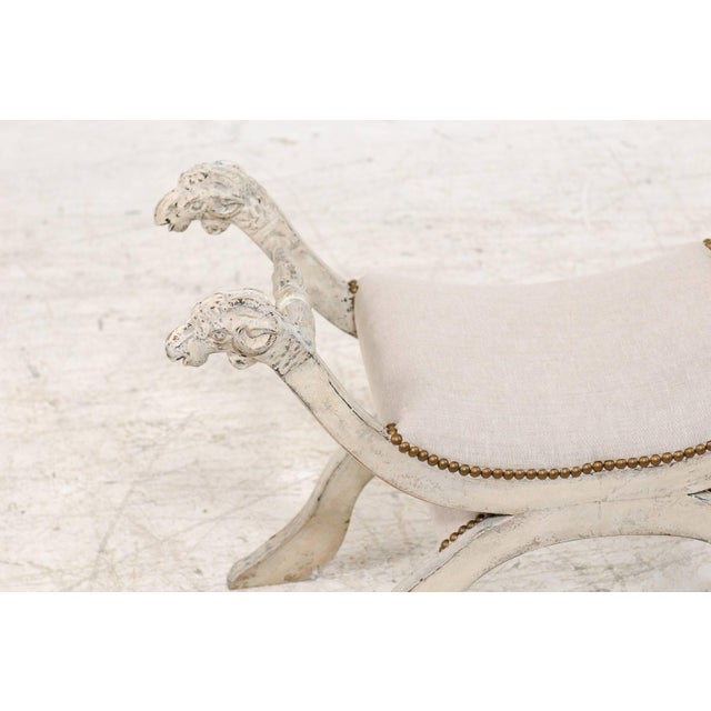 Mid-Century Modern Italian Midcentury Empire Style Painted and Upholstered Bench with Ram Heads For Sale - Image 3 of 9