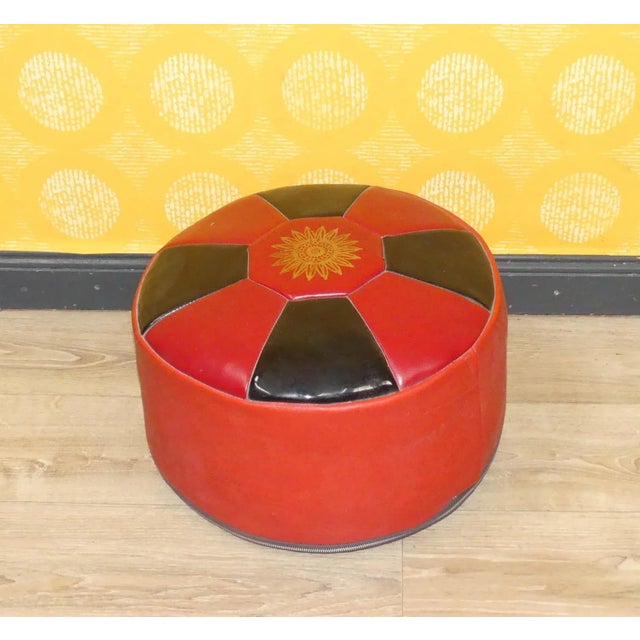 Black Black and Red Faux Leather Ottoman, 1970s For Sale - Image 8 of 8