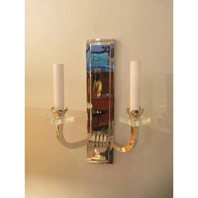 A Bespoke pair of nickel-plated two arms sconces. Made to Order.