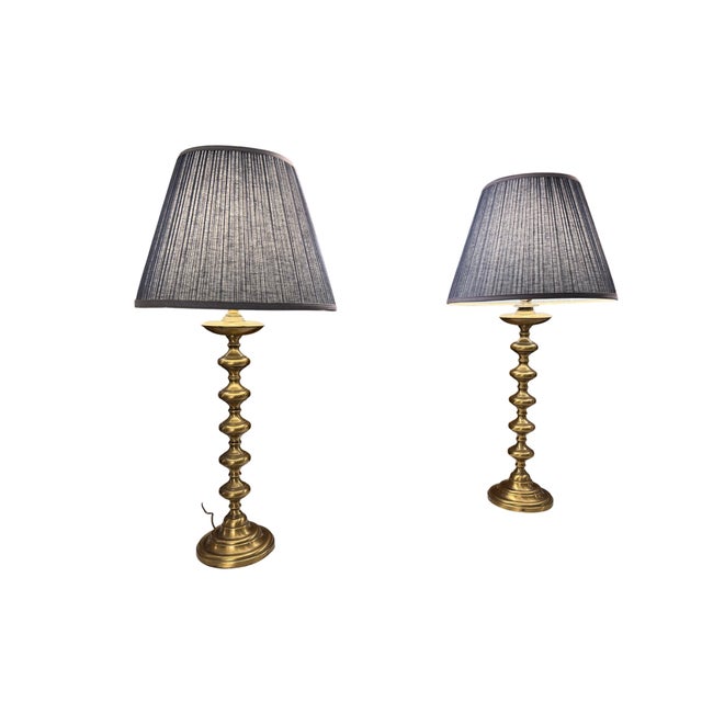 Leviton USA made heavy brass spindle lamps. Beautiful pair.