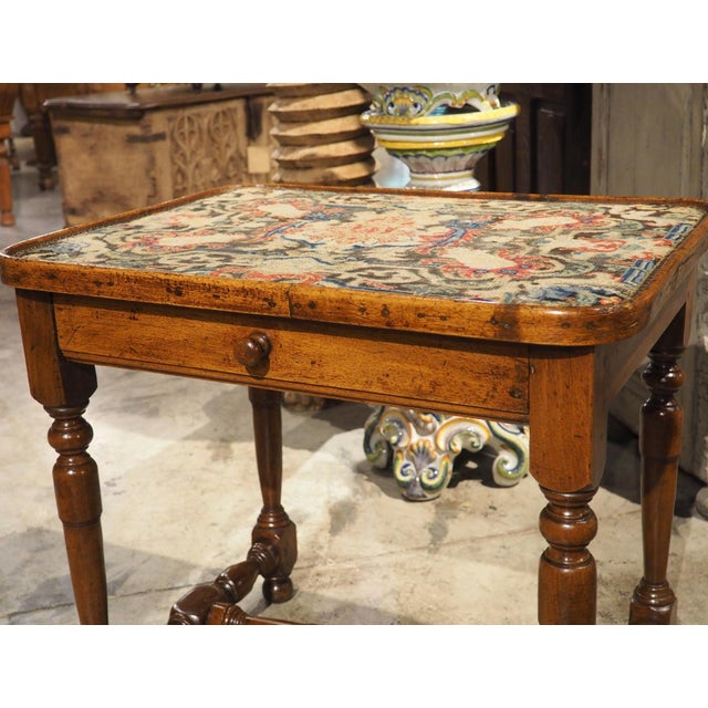17th Century French Burgundian Walnut Side Table With 19th Century Needlework For Sale - Image 10 of 18