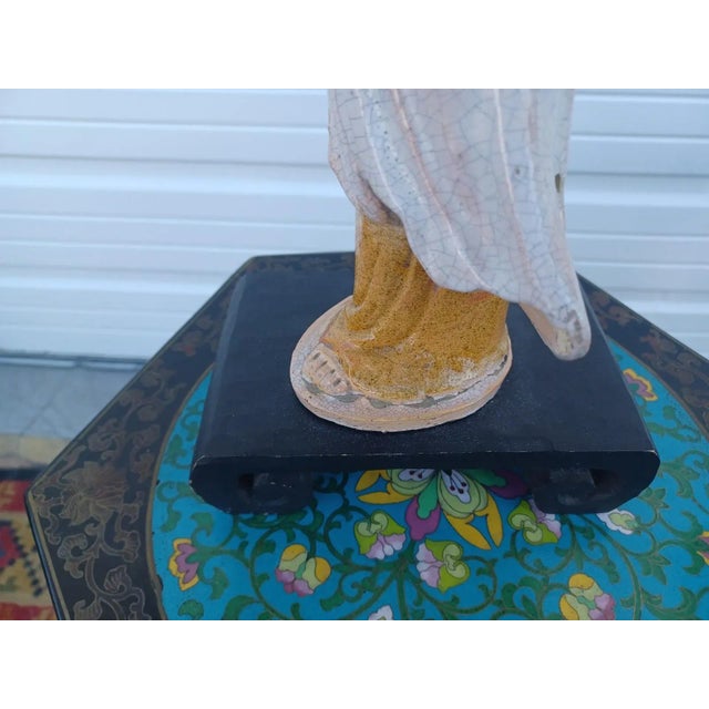 Mid 20th Century Pair of Antique Asian Pottery Figural Lamps on Bases For Sale - Image 5 of 6