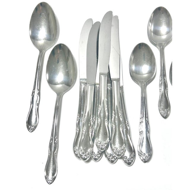Vintage Rogers Stainless Steel Flatware Set – 48 Piece Mid Century Floral Pattern Tableware For Sale - Image 4 of 9
