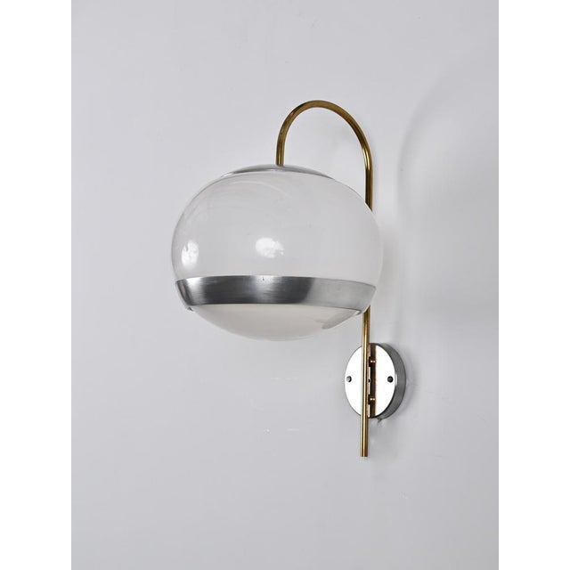 Italian Sconces in White Acrylic Glass and Brass from Stilux, 1970s, Set of 2 For Sale - Image 9 of 18