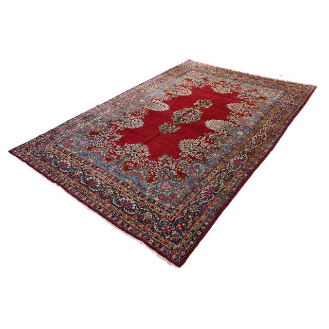 7'x10' 1940s Persian Floral Kerman Rug | Red Wool | Hand-Knotted in Persia For Sale In Los Angeles - Image 6 of 10