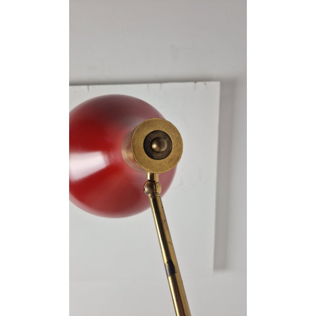 Floor Lamp for Reading with Red Marble Base and Cone with Joint, 1950s For Sale - Image 6 of 18