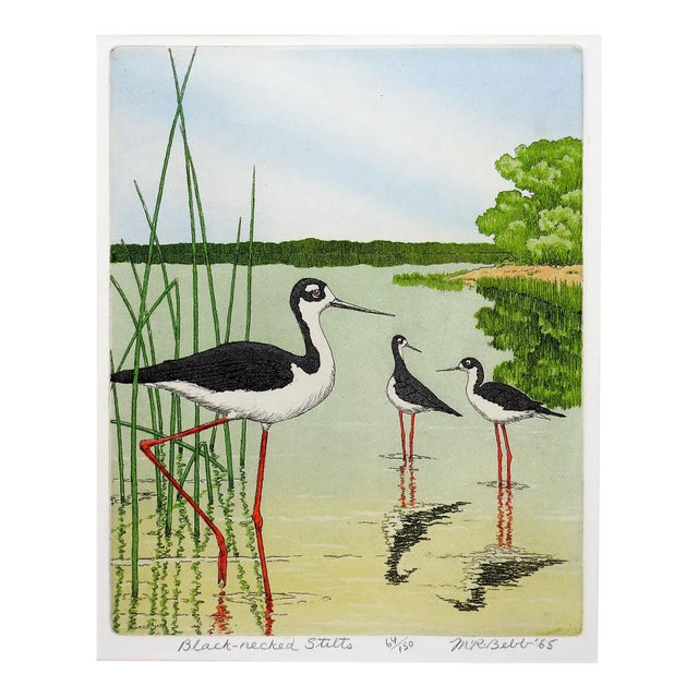Vintage 1965 Maurie Bebb Shore Bird Aquatint Etching For Sale