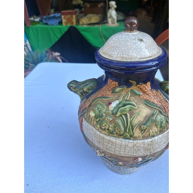 Large Ceramic Vintage Jar With Frog Details- Condition Issue For Sale - Image 4 of 8