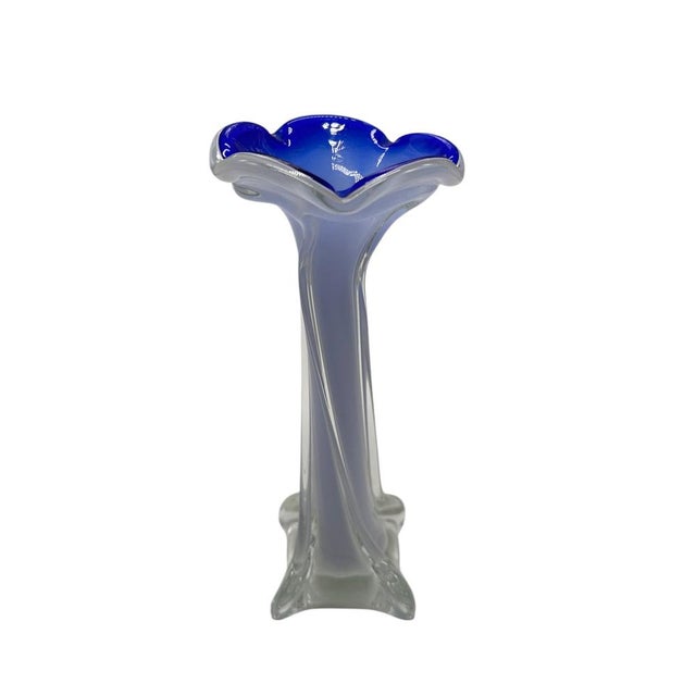 Clear and Blue Murano Glass Flower Vase, Italy, 1960s, in Flawless conditions. Designed 1960 to 1969
