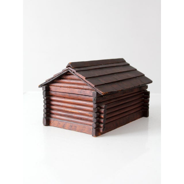 1900 - 1909 Antique Folk Art Log Cabin Sewing Box For Sale - Image 5 of 17