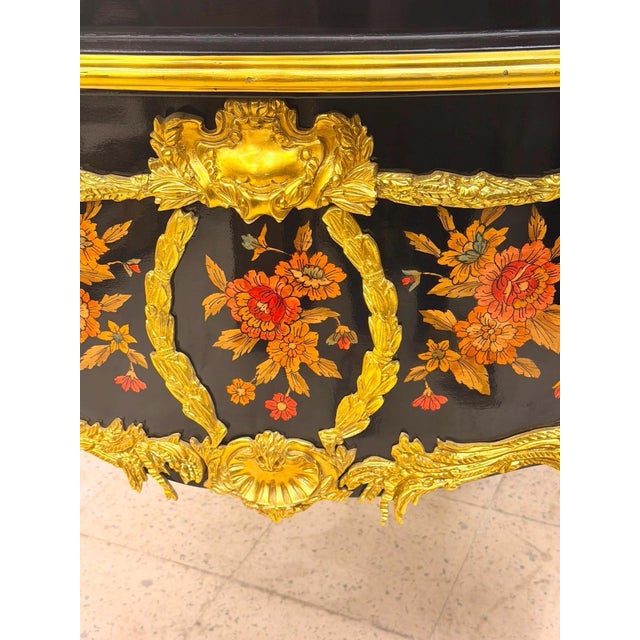 Black Museum Quality Rococo Marquetry Secretary Black & Gold Writing Bureau For Sale - Image 8 of 10