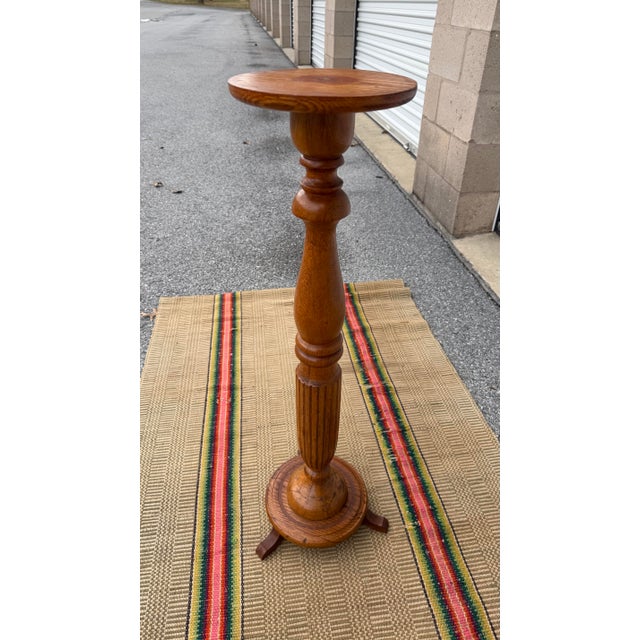 A Vintage Antique Turned Oak Pedestal, Circa 1890’s For Sale - Image 9 of 12