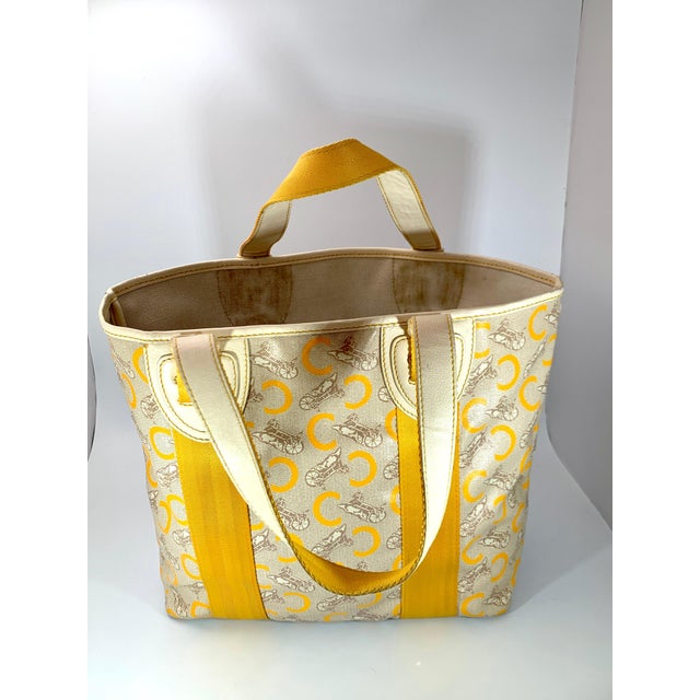 Pre-Loved Celine Yellow Beige Canvas Coated PVC Plastic Macadam Tote Bag For Sale - Image 13 of 18