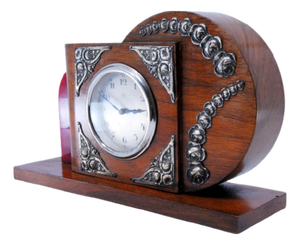 Art Deco Wooden Table Clock with Silver Applications