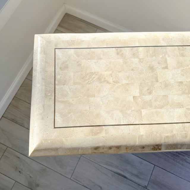 Maitland Smith Tessellated Stone Pedestal Console Table With Brass Inlay For Sale - Image 9 of 12
