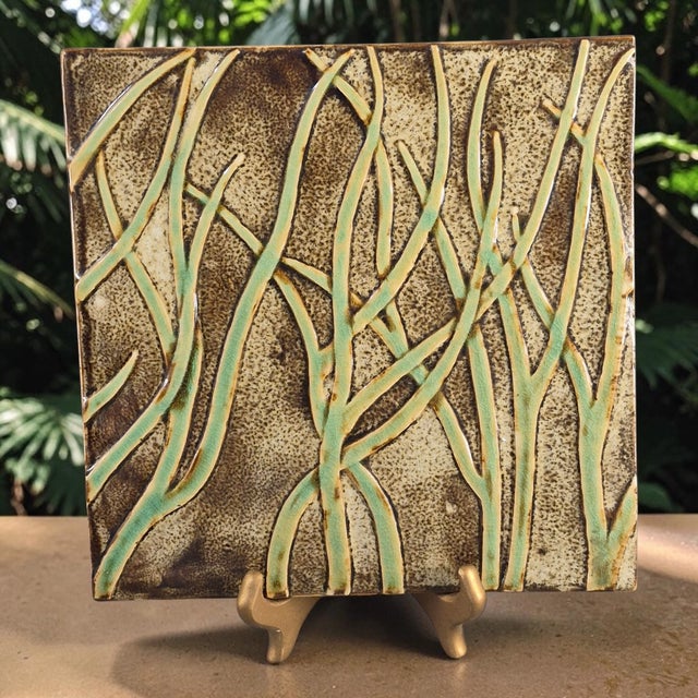 The Vintage Fortunata Wall Hanging Italian Majolica Ceramic Trivet Tile #2 is a handmade square ceramic tile with a glazed...
