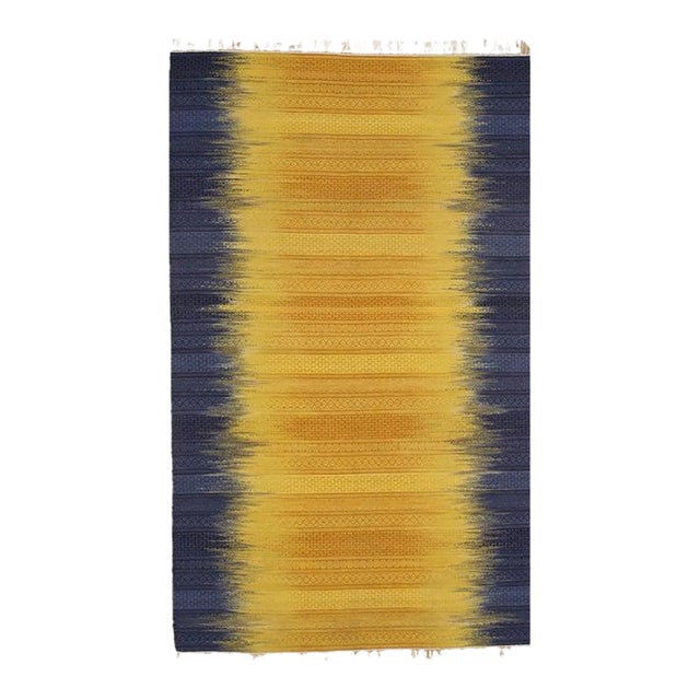 9x12 Yellow Flat Weave Wool Ombre Horizon Geometric Modern Carpet Rug For Sale