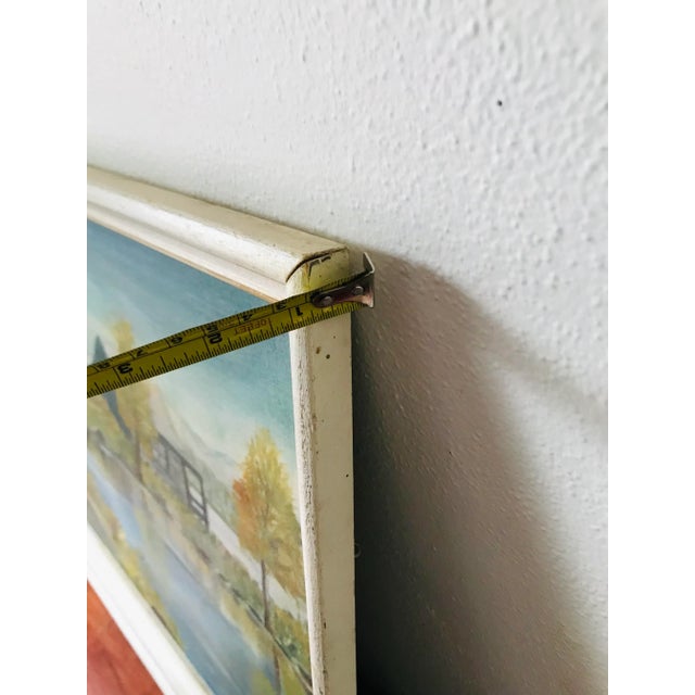 Wood Vintage Cottage-Core Cabin on a Lake Oil Painting - Framed For Sale - Image 7 of 9