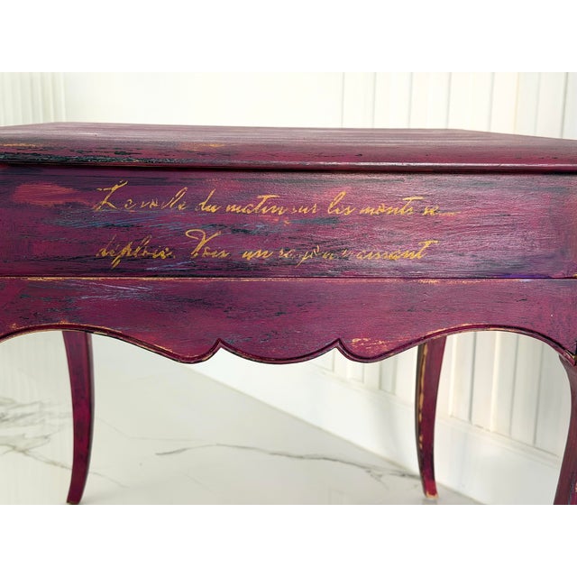 Eggplant Late 20th Century French Hand-Painted Accent Table in Bordeaux Wine “Lie De Vin” Finish For Sale - Image 8 of 11