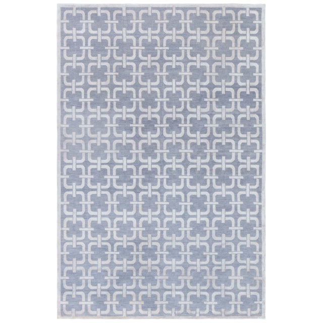 Modern Geometric Chain Link Slate Gray Rug "Cadena" by Doris Leslie Blau For Sale