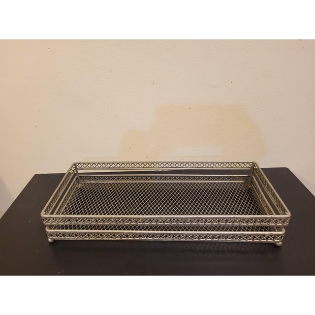 Vintage open work filigree and footed guest bathroom tray. Also can be used to hold barware.