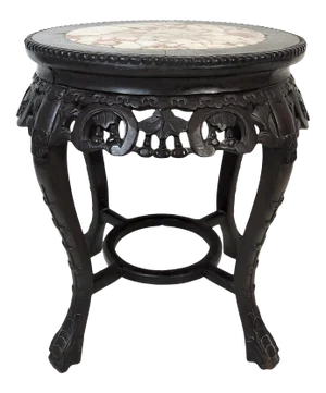 Antique Chinese Rosewood and Beige Marble Display Stand / Pedestal, Side Table, or Stool