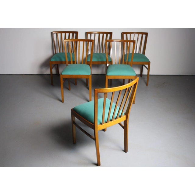 About this VIBRANT Set of 6 Mid Century Danish Modern Contoured Walnut Dining Chairs These gorgeous chairs speak for...