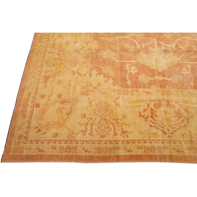 Modern Turkish Oushak Handmade Square Wool Rug With Orange-Rust Field For Sale - Image 4 of 7