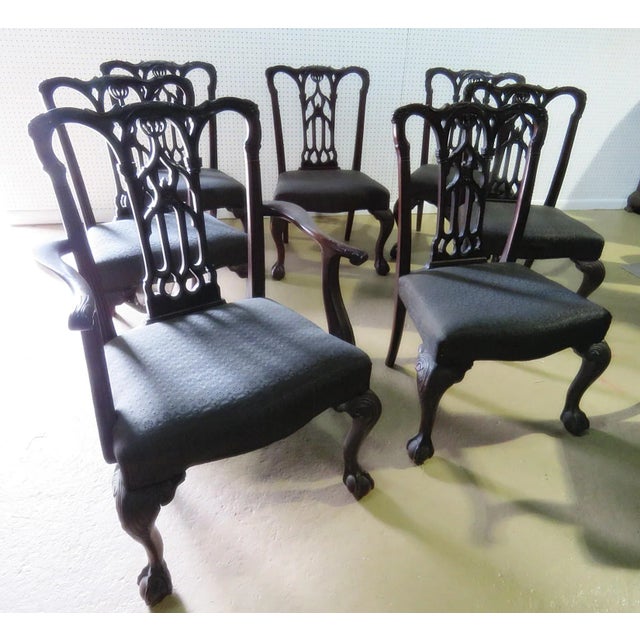 Robust Set 8 English Gothic Chippendale Solid Mahogany Dining Chairs C1890s For Sale In Philadelphia - Image 6 of 12