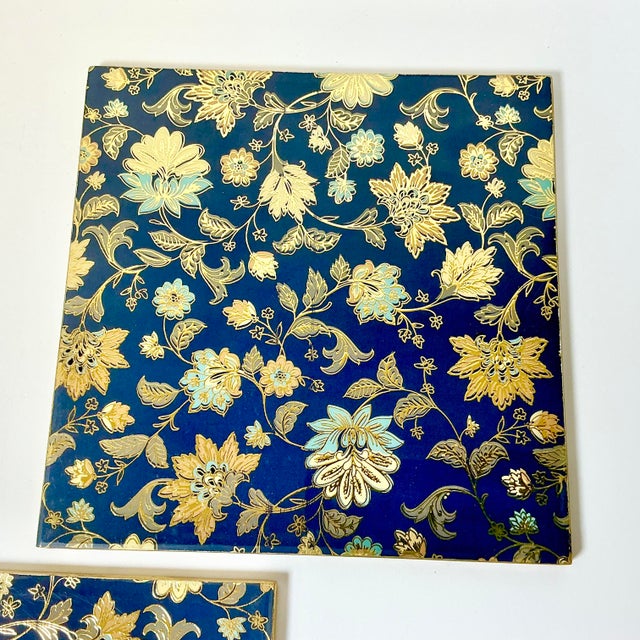 Ink Blue 1980s Vintage Chinoiserie Hollywood Regency Boho Chic Trivets - Set of 2 For Sale - Image 8 of 9