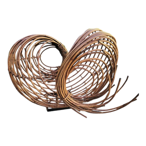Vintage Large Organic Vortex Mid Century Modern Japanese Bent Rattan Sculptural Table Room Decor Art