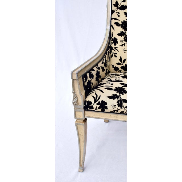 Wood Mid-20th C. French Directoire Style Velvet & Silver Leaf Armchairs For Sale - Image 7 of 11