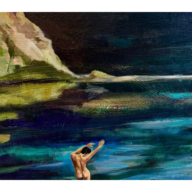 Figurative The Boys at the River" — Large Figurative Nude Painting, 36" X 36" For Sale - Image 3 of 7