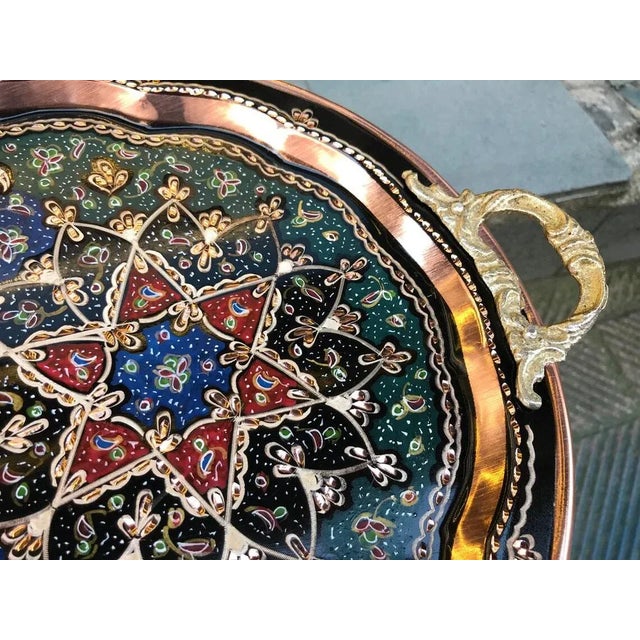 Blue Hand Carved Breakfast Tray with Handles For Sale - Image 8 of 11