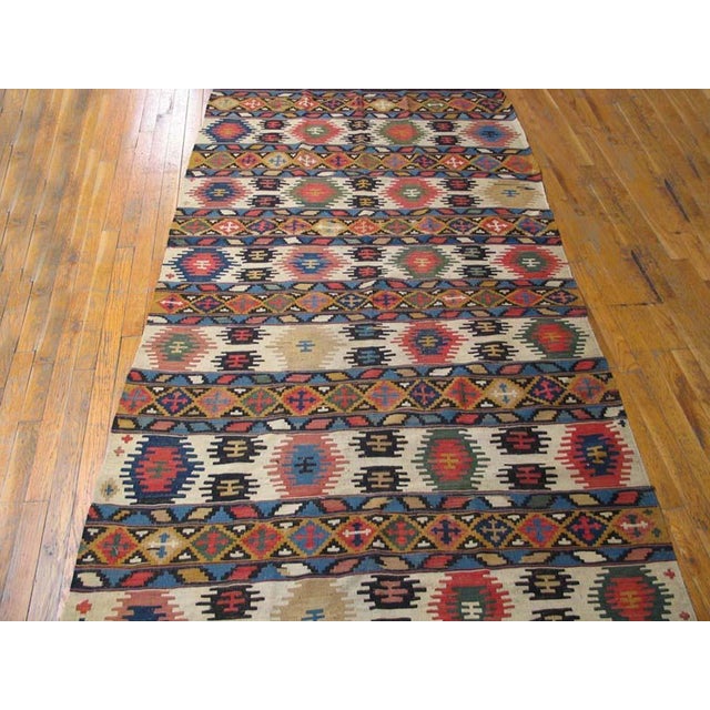Traditional 1890s Multicolor Stripe Antique Caucasian Kilim 4' 2" X 8' 6" Flatweave Wool Carpet For Sale - Image 3 of 5