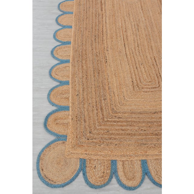 French Blue Scallop Edge Jute Rug 10x14 Ft. For Sale - Image 9 of 12